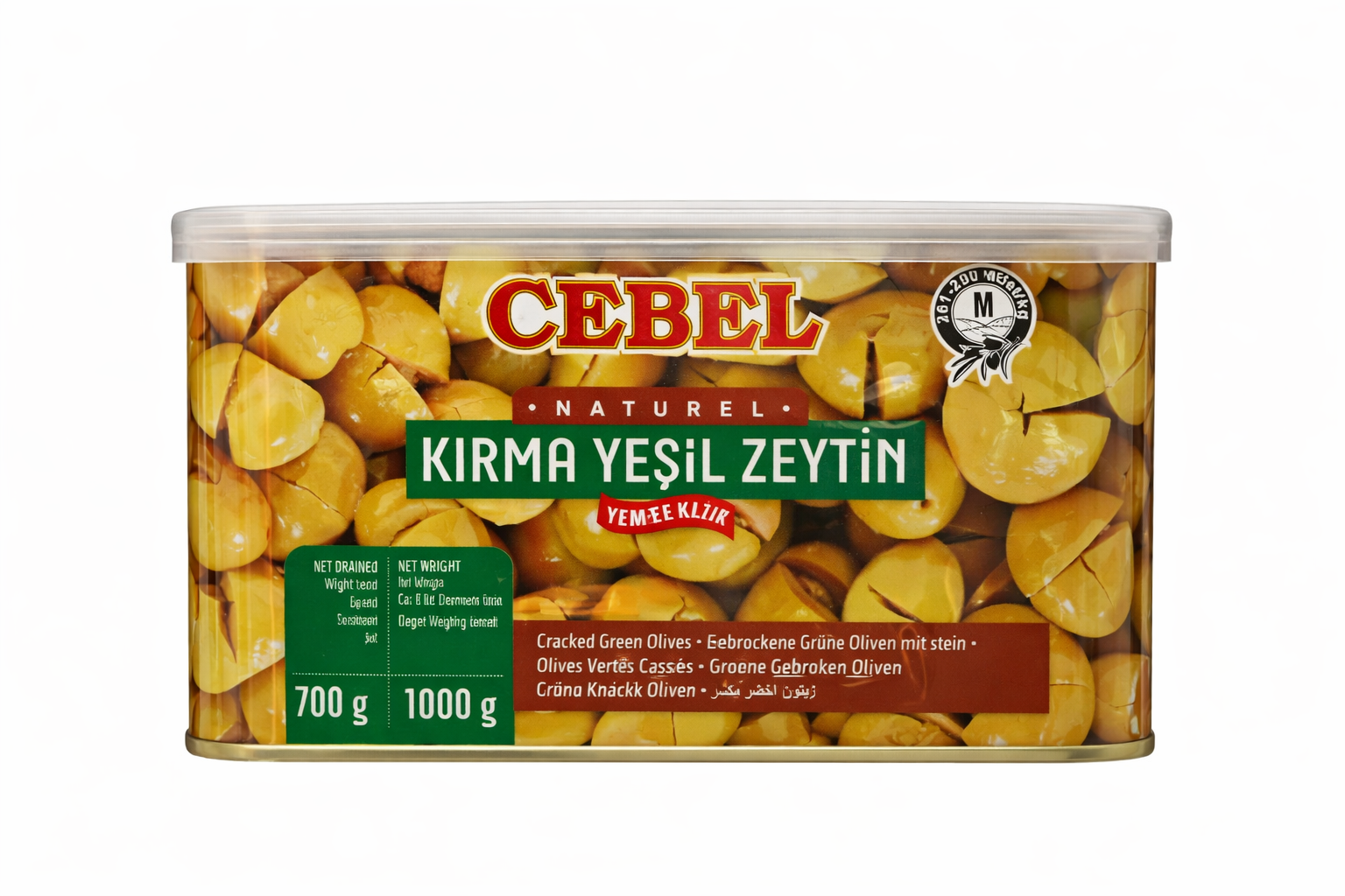 Cebel Naturel Kırma Yeşil Zeytin (Cracked Green Olives) – 1000g