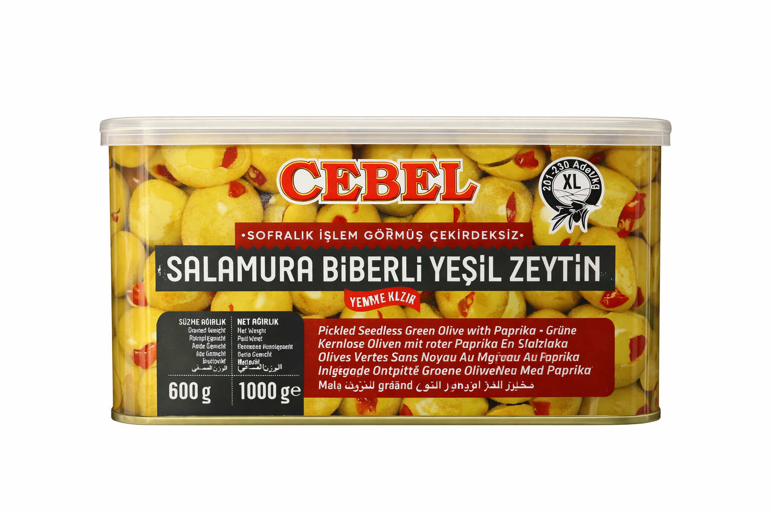 Cebel Salamura Biberli Yeşil Zeytin (Pickled Green Olives with Pepper) – 1000g